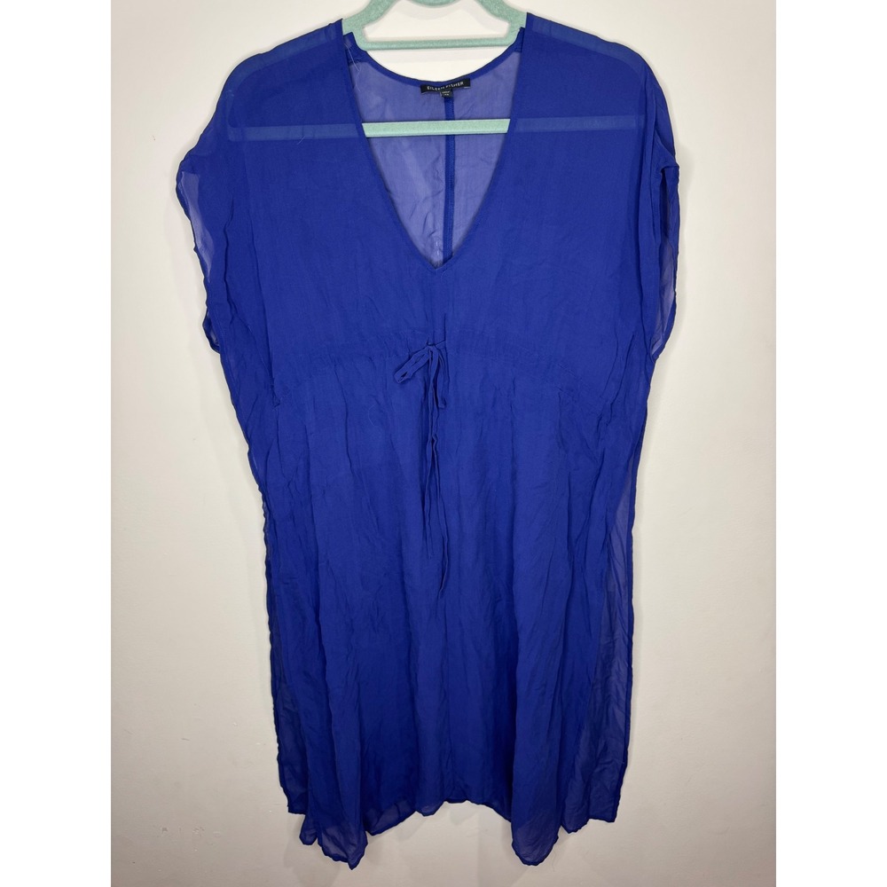 Eileen Fisher Blue Tunic Coverup Top Oversized Sheer Resort sz XS